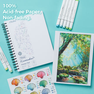 Ohuhu Heavyweight Bleedproof Double-Sided Marker Pad, Spiral-Bound - Kamakou