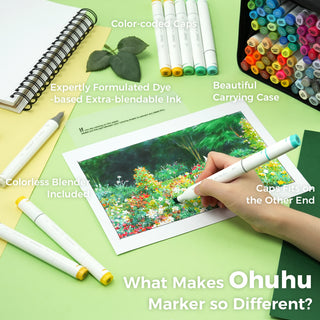 Ohuhu Oahu 100 Colors Dual Tips Alcohol Art Markers, Fine & Chisel