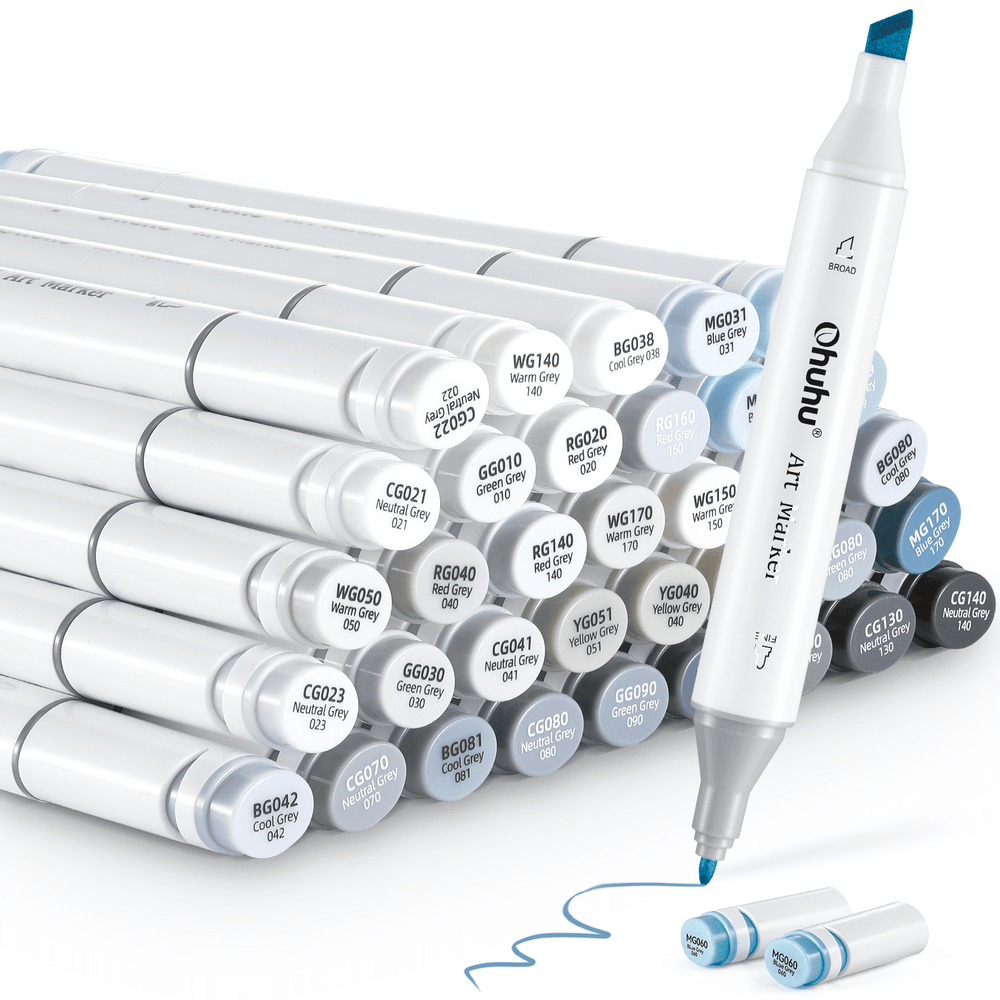 Ohuhu Oahu 36 Gray Tone Colors Dual Tips Alcohol Art Markers Set, Fine & Chisel (Brazil Domestic Shipping)