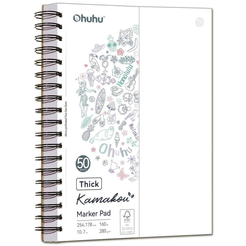 Ohuhu Heavyweight Bleedproof Double-Sided Marker Pad, Spiral-Bound - Kamakou