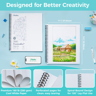 Ohuhu Heavyweight Bleedproof Double-Sided Marker Pad, Spiral-Bound - Kamakou