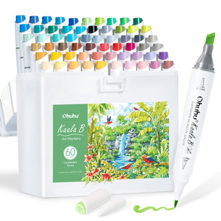 Ohuhu Kaala Slim Broad and Fine Dual Tips Alcohol Art Markers- 60 Colors Landscape Tone