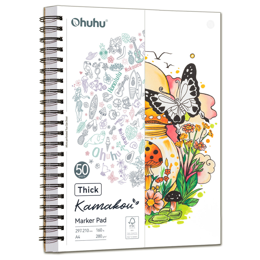 Ohuhu Heavyweight Bleedproof Double-Sided Marker Pad, Spiral-Bound - Kamakou