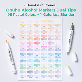 Ohuhu Honolulu² S 96 Pastel Colors Alcohol Art Markers, Brush & Soft Chisel