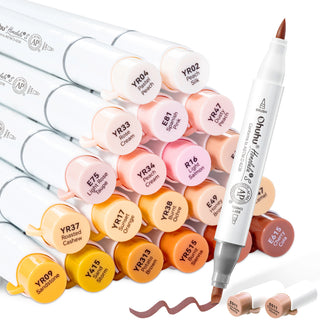 Ohuhu Honolulu² S 24 Skin Tone Colors Dual Tips Alcohol Art Markers, Brush & Soft Chisel