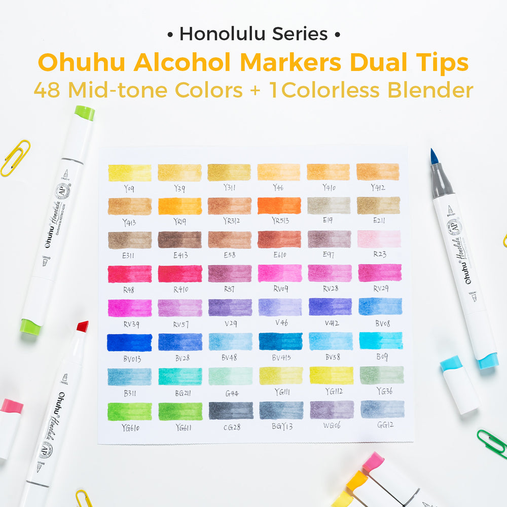 Ohuhu Honolulu 48 Mid-tone Colors Dual Tips Alcohol Art Markers (Brazil Domestic Shipping)