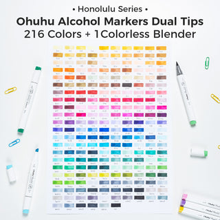 Ohuhu Honolulu 216 Colors Dual Tips Alcohol Art Markers (New Color Codes)