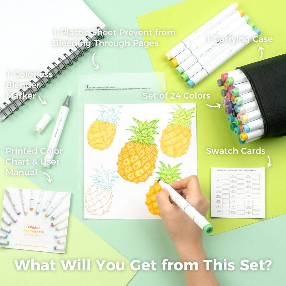 Ohuhu Honolulu 24 Basic Colors Dual Tips Alcohol Art Markers (Brazil Domestic Shipping)