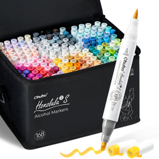 Ohuhu Honolulu² S 168 Basic Colors Dual Tips Alcohol Art Markers, Brush & Soft Chisel
