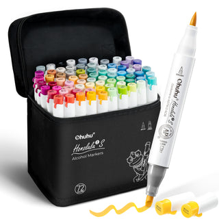 Ohuhu Honolulu² S 72 Basic Colors Dual Soft Tips Alcohol Art Markers, Brush & Soft Chisel