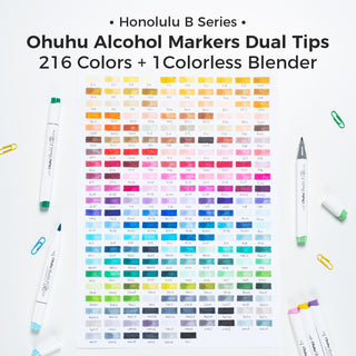 Ohuhu Honolulu 216 Colors Dual Tips Alcohol Art Markers (New Color Codes)