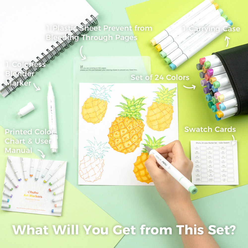 Ohuhu Honolulu 24 Basic Colors Dual Tips Alcohol Art Markers (Brazil Domestic Shipping)