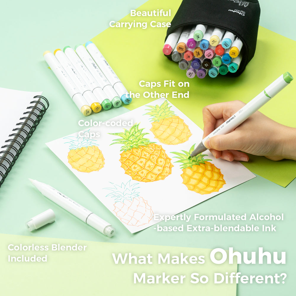 Ohuhu Honolulu 24 Basic Colors Dual Tips Alcohol Art Markers (Brazil Domestic Shipping)