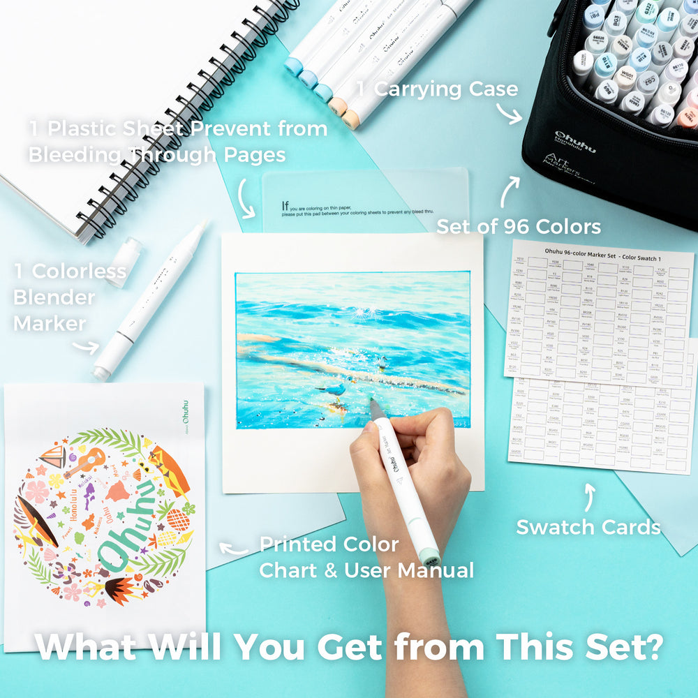 Ohuhu Honolulu 96 Pastel Colors Alcohol Art Markers - Sweetness & Blossoming (Brazil Domestic Shipping)