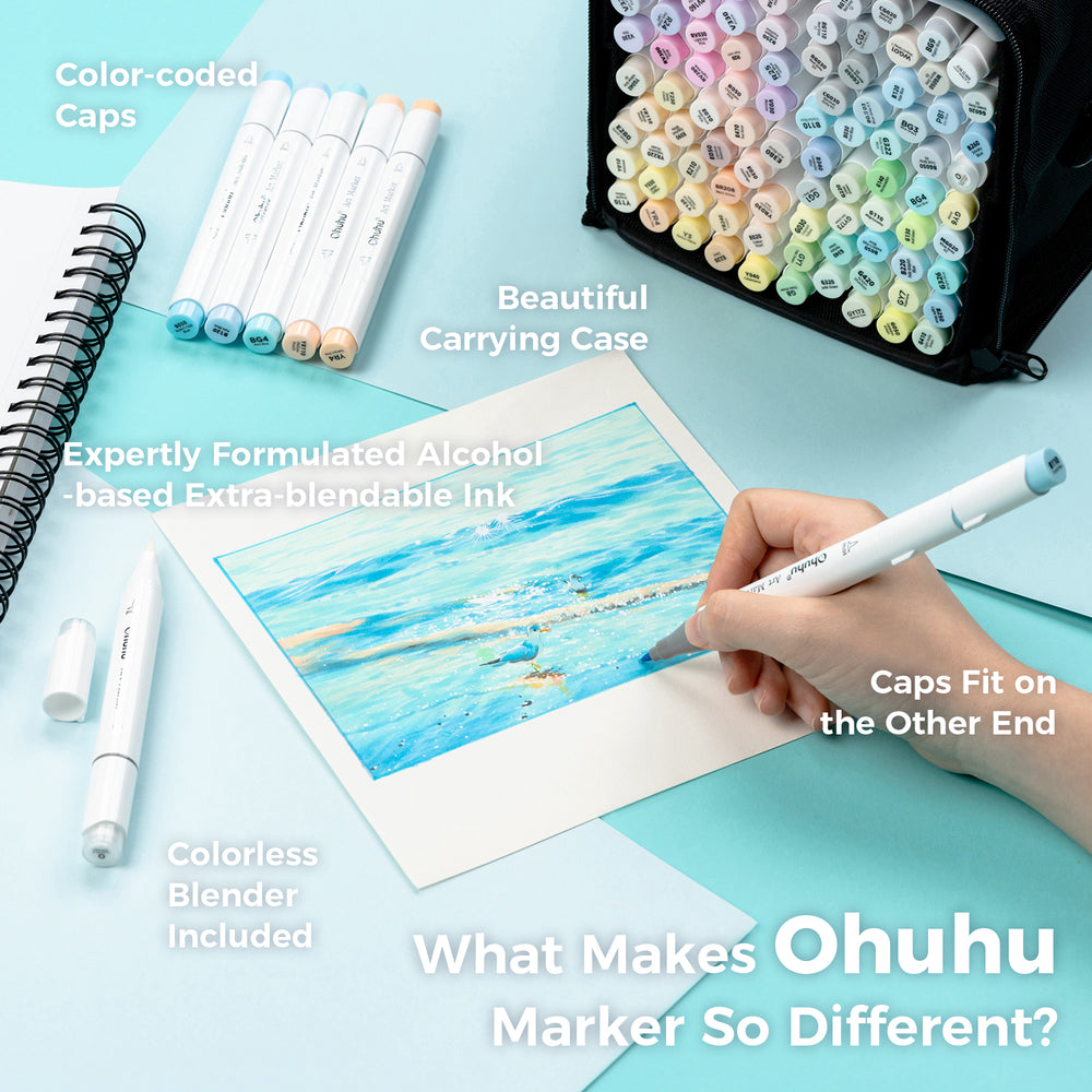 Ohuhu Honolulu 96 Pastel Colors Alcohol Art Markers - Sweetness & Blossoming (Brazil Domestic Shipping)