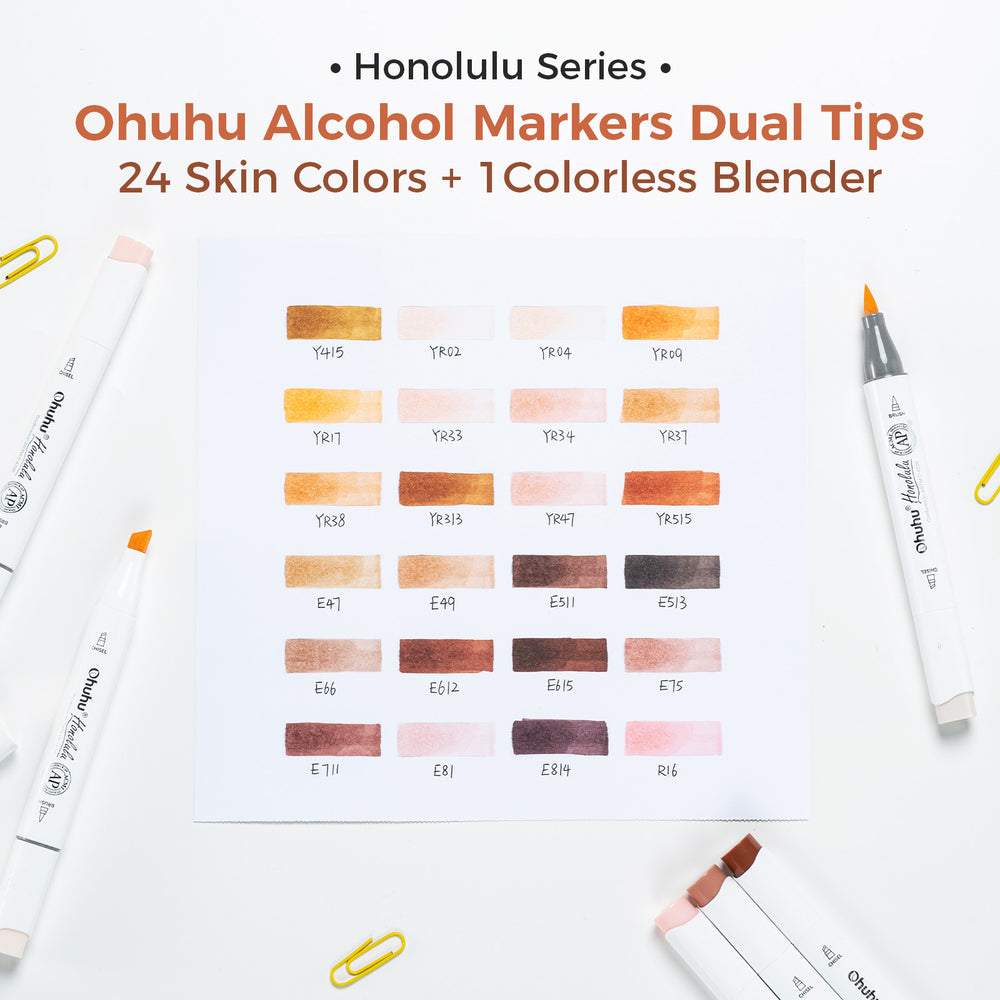 Ohuhu Honolulu 24 Skin Tone Colors Dual Tips Alcohol Art Markers (Brazil Domestic Shipping)