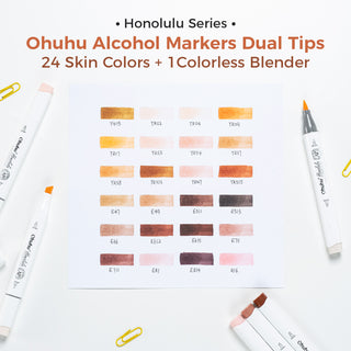Ohuhu Honolulu 24 Skin Tone Colors Dual Tips Portrait Alcohol Art Markers (New Color Codes)