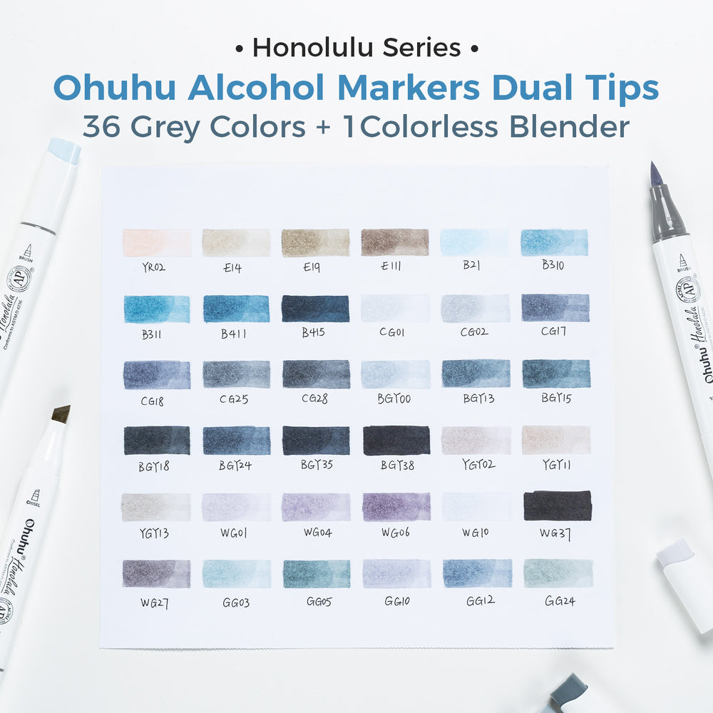 Ohuhu Honolulu 36 Gray Tone Colors Dual Tips Alcohol Art Markers (Brazil Domestic Shipping)