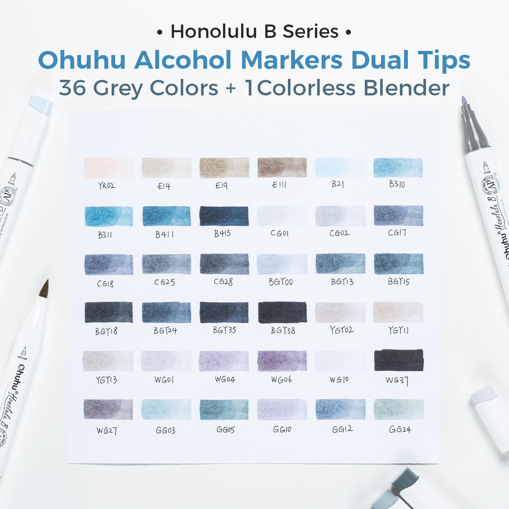 Ohuhu Honolulu 36 Gray Tone Colors Dual Tips Alcohol Art Markers (Brazil Domestic Shipping)