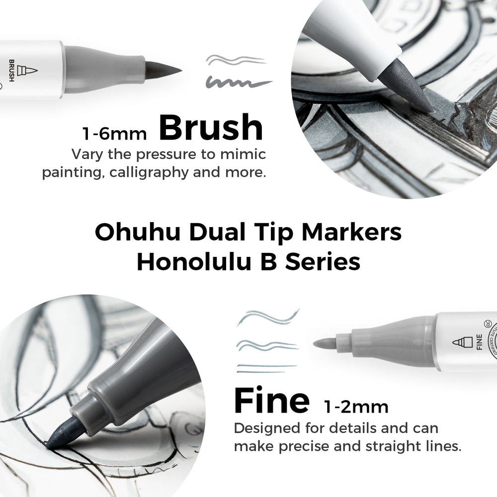 Ohuhu Honolulu 36 Gray Tone Colors Dual Tips Alcohol Art Markers (Brazil Domestic Shipping)