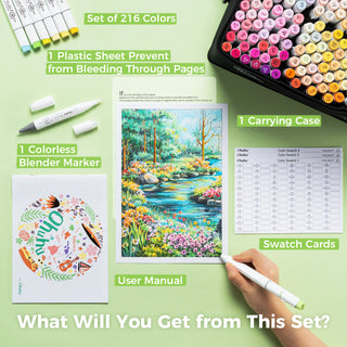Ohuhu Honolulu 216 Colors Dual Tips Alcohol Art Markers (New Color Codes)