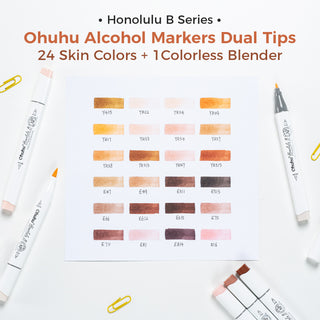 Ohuhu Honolulu 24 Skin Tone Colors Dual Tips Portrait Alcohol Art Markers (New Color Codes)