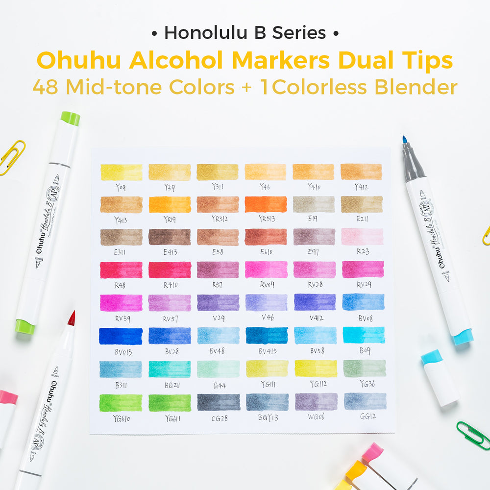 Ohuhu Honolulu 48 Mid-tone Colors Dual Tips Alcohol Art Markers (Brazil Domestic Shipping)