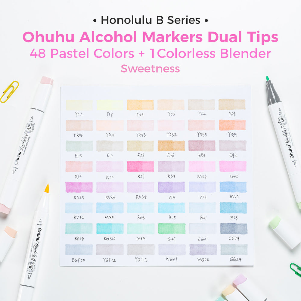 Ohuhu Honolulu 48 Pastel Colors Dual Tips Alcohol Art Markers (Brazil Domestic Shipping)