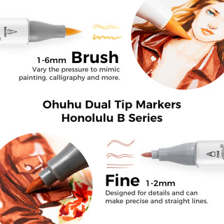Ohuhu Honolulu 24 Skin Tone Colors Dual Tips Portrait Alcohol Art Markers (New Color Codes)