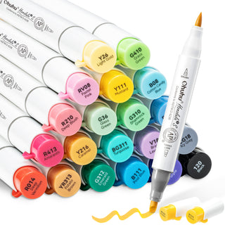 Ohuhu Honolulu² S 24 Basic Colors Dual Soft Tips Alcohol Art Markers, Brush & Soft Chisel