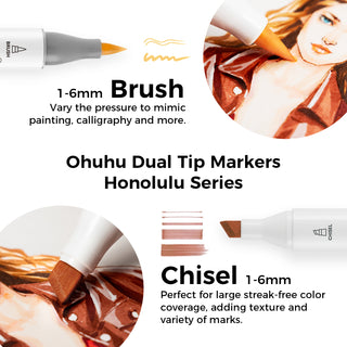 Ohuhu Honolulu 24 Skin Tone Colors Dual Tips Portrait Alcohol Art Markers (New Color Codes)