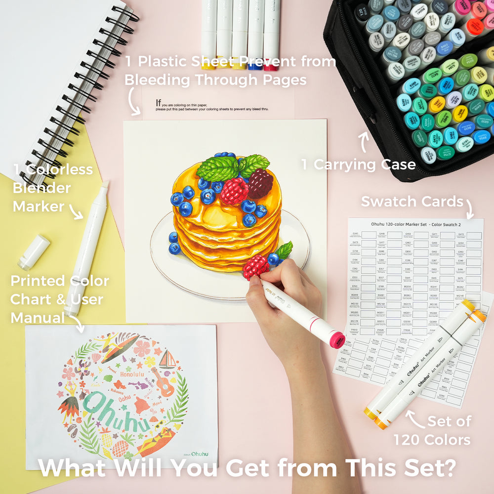 Ohuhu Oahu 120 Colors Dual Tips Alcohol Art Markers, Fine & Chisel (Brazil Domestic Shipping)