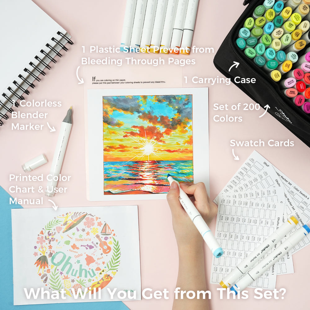 Ohuhu Oahu 200 Colors Dual Tips Alcohol Art Markers, Fine & Chisel (Brazil Domestic Shipping)