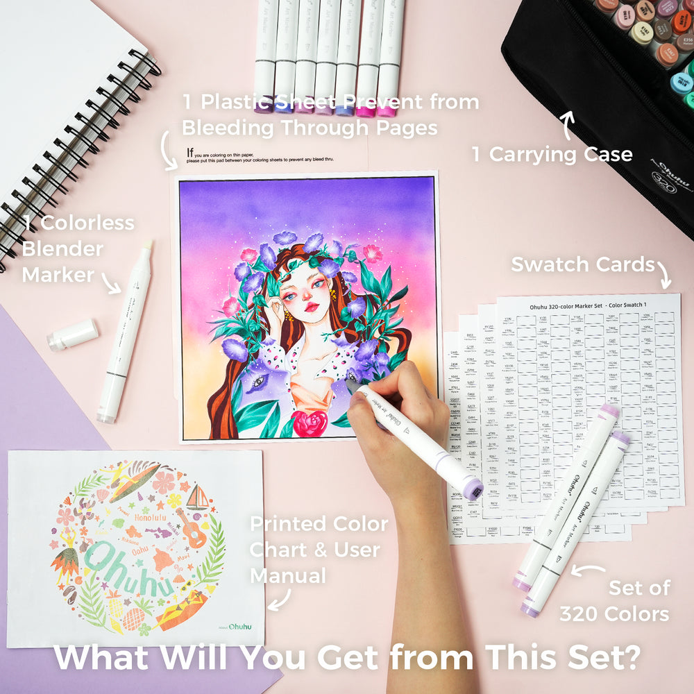 Ohuhu Oahu 320 Colors Dual Tips Alcohol Art Markers, Fine & Chisel (Brazil Domestic Shipping)