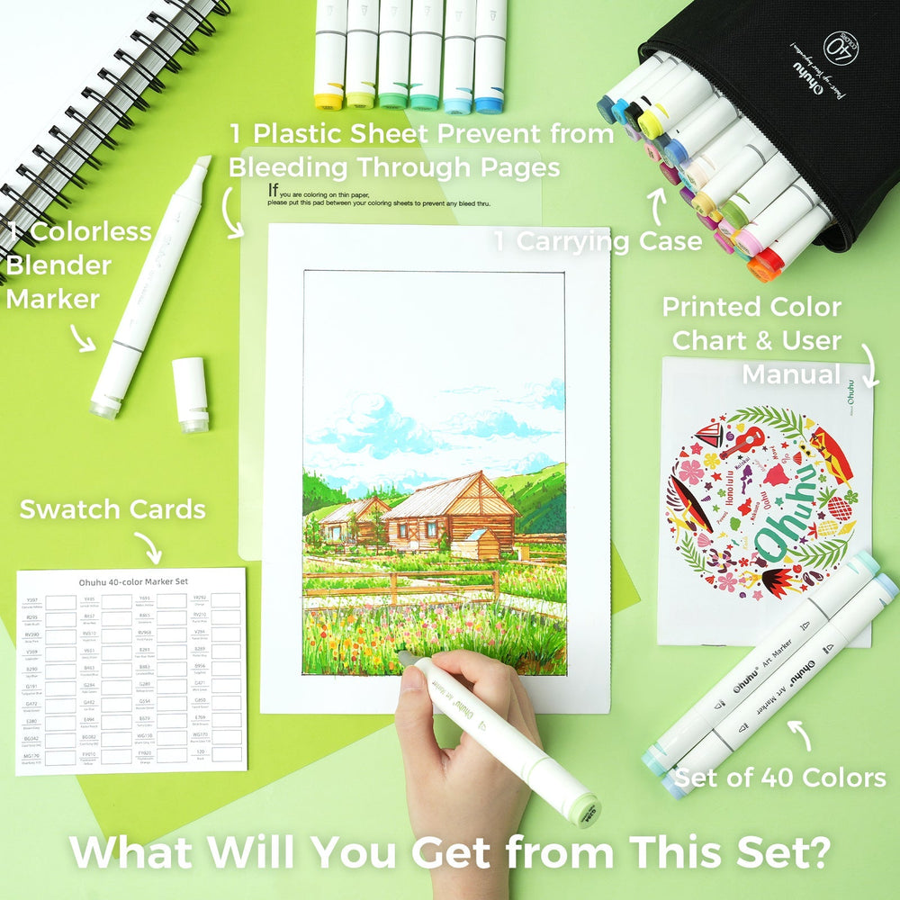 Ohuhu Oahu 40 Colors Dual Tips Alcohol Art Markers, Fine & Chisel (Brazil Domestic Shipping)