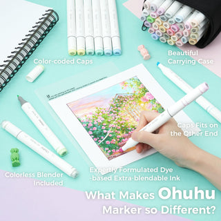 Ohuhu Oahu 48 Pastel Colors Dual Tips Alcohol Art Markers, Fine & Chisel (Brazil Domestic Shipping)