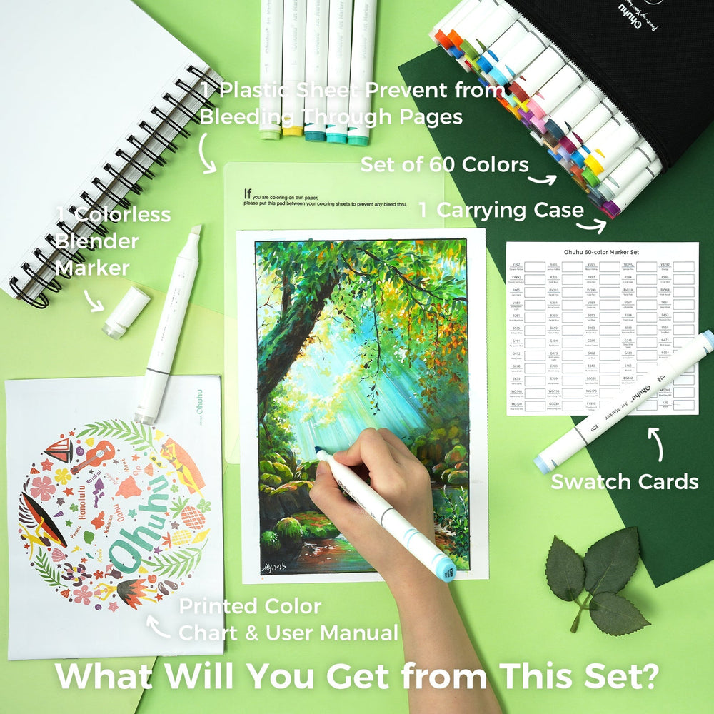 Ohuhu Oahu 60 Colors Dual Tips Alcohol Art Markers, Fine & Chisel (Brazil Domestic Shipping)