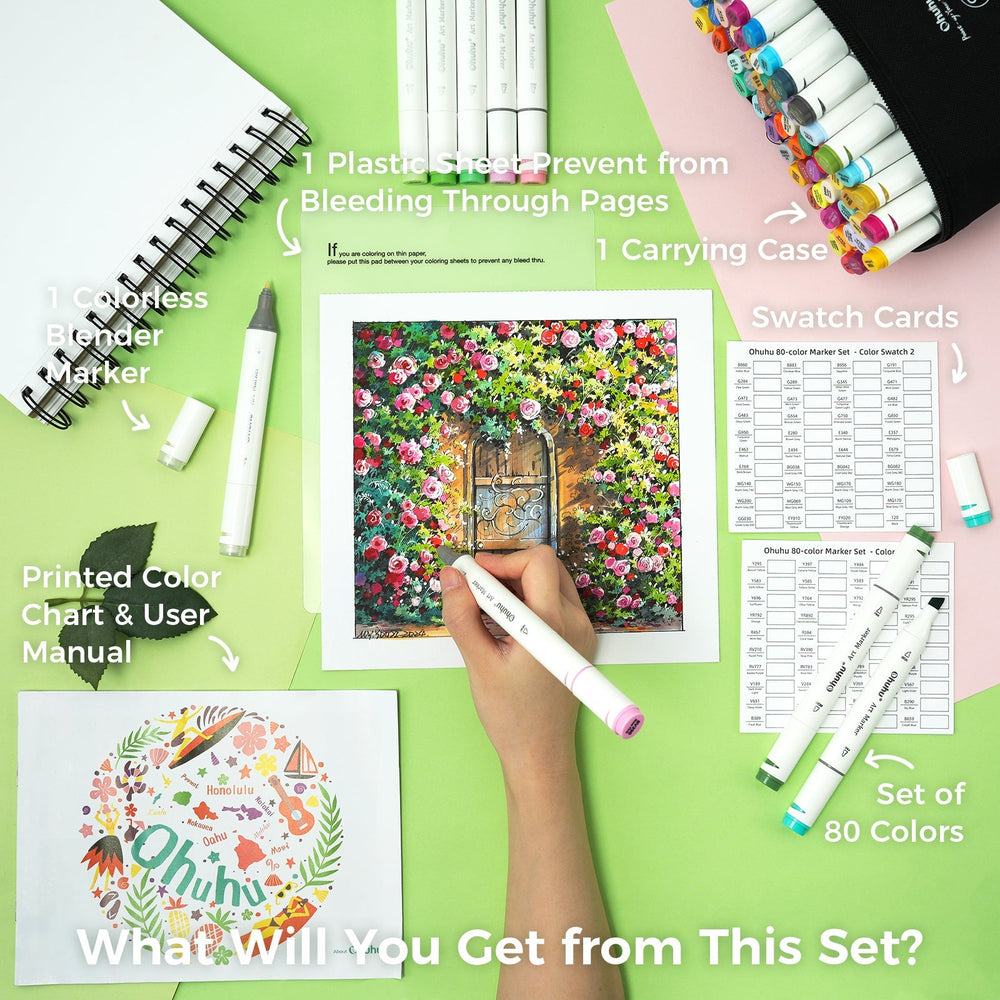 Ohuhu Oahu 80 Colors Dual Tips Alcohol Art Markers, Fine & Chisel (Brazil Domestic Shipping)