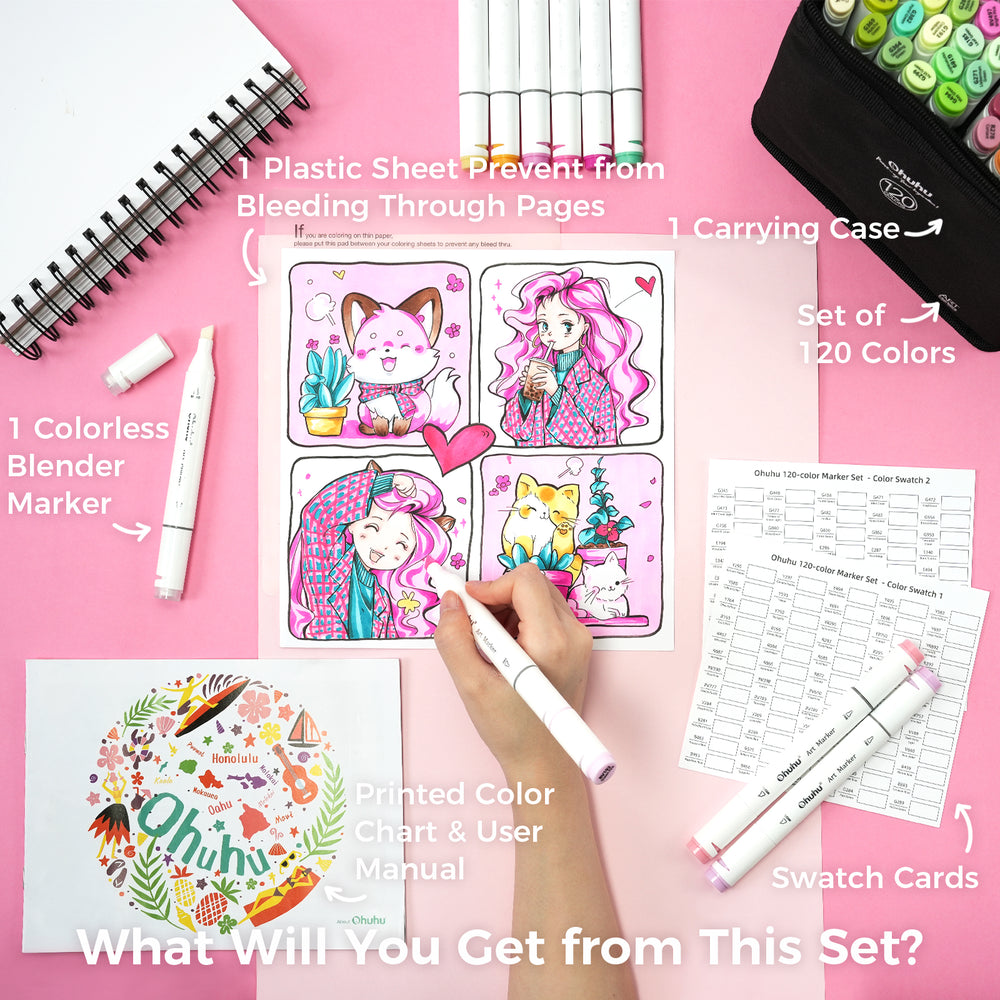 Ohuhu Oahu New 120 Colors Dual Tips Alcohol Art Markers, Fine & Chisel