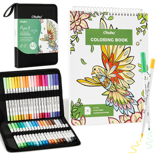 Ohuhu Pupe B 40 Paper-friendly (No Peeling)  Markers＆ Coloring Book Set