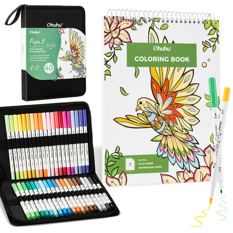 Ohuhu Pupe B 40 Paper-friendly (No Peeling)  Markers＆ Coloring Book Set
