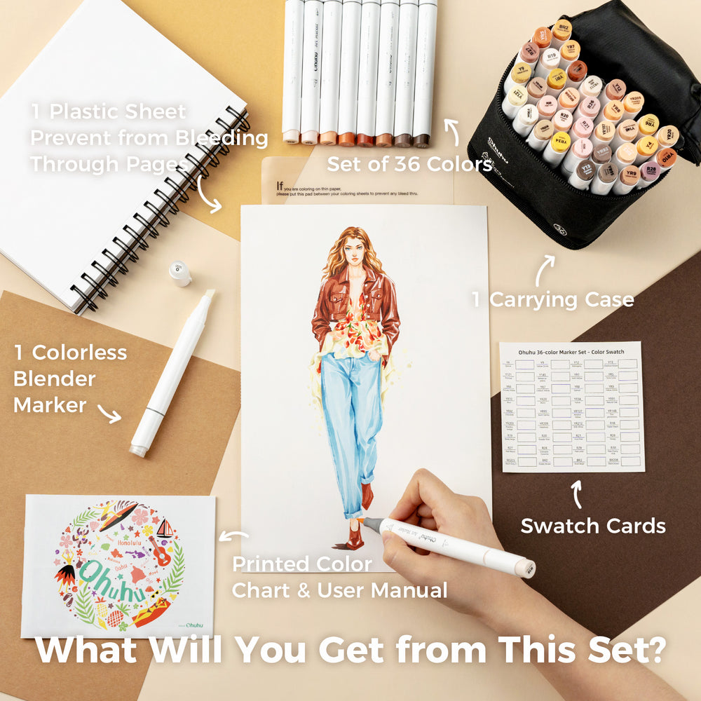 Ohuhu Honolulu 36 Skin Tone Colors Dual Tips Alcohol Art Markers (Brazil Domestic Shipping)