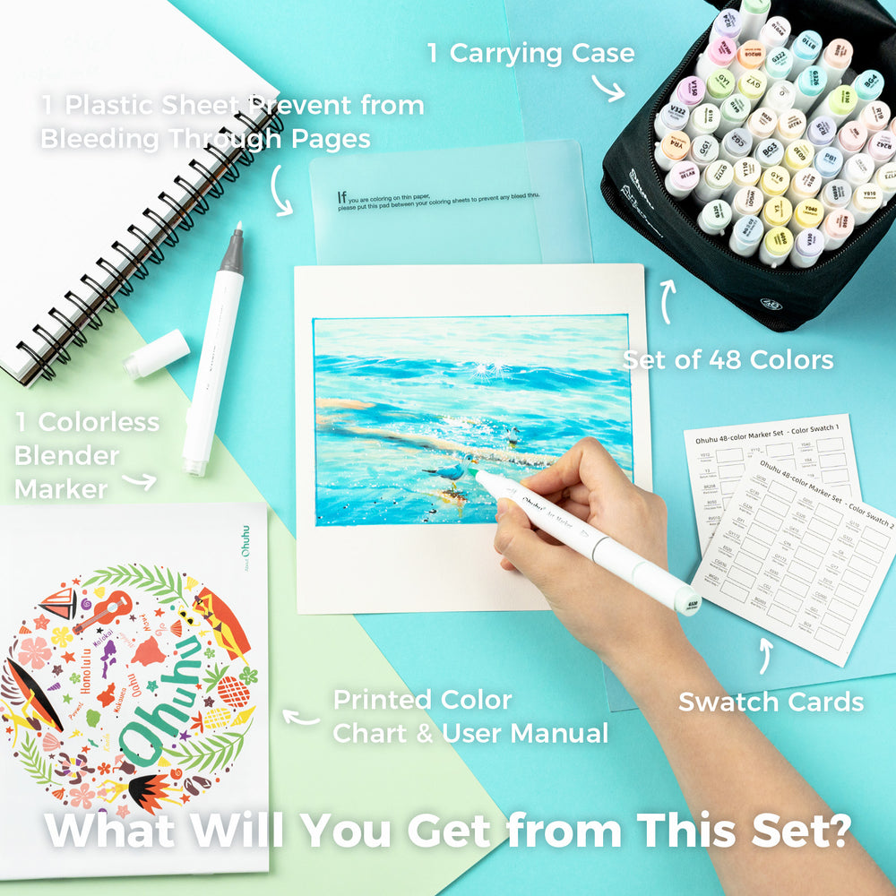 Ohuhu Honolulu New 48 Pastel Colors Dual Tips Alcohol Art Markers - Blossoming (Brazil Domestic Shipping)