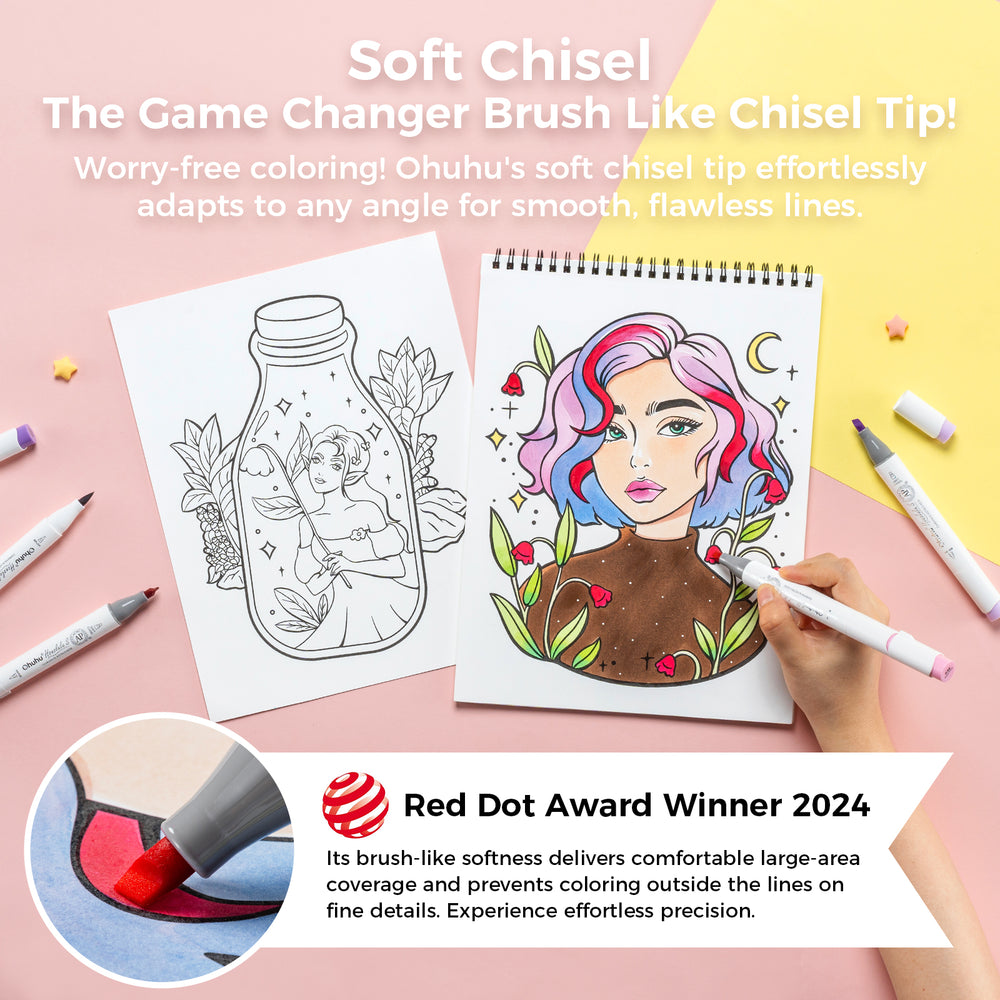 Ohuhu Honolulu S 60 Illustration Tone Colors Dual Soft Tips Alcohol Art Markers, Brush & Soft Chisel