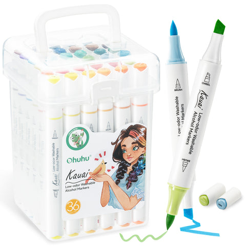 Ohuhu Kauai 36 Colors Dual Tips Low-odor Washable Alcohol Art Markers