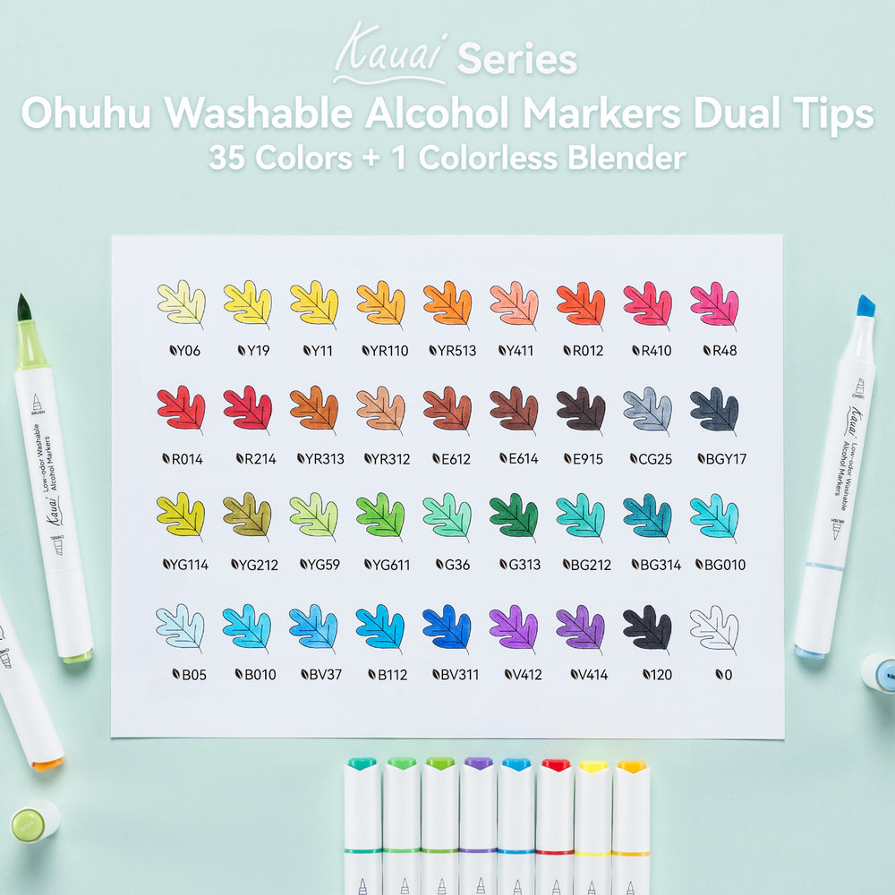 Ohuhu Kauai 36 Colors Dual Tips Low-odor Washable Alcohol Art Markers