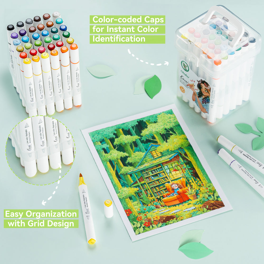 Ohuhu Kauai 36 Colors Dual Tips Low-odor Washable Alcohol Art Markers