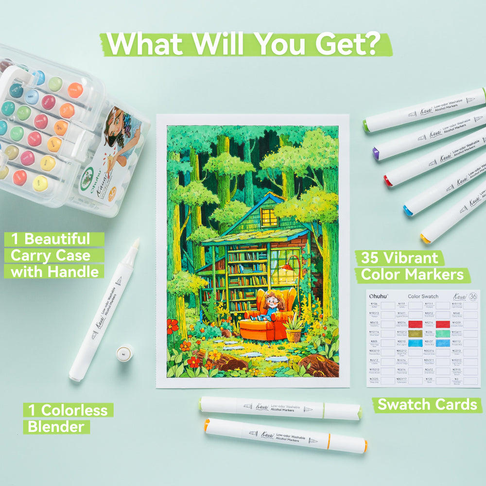 Ohuhu Kauai 36 Colors Dual Tips Low-odor Washable Alcohol Art Markers