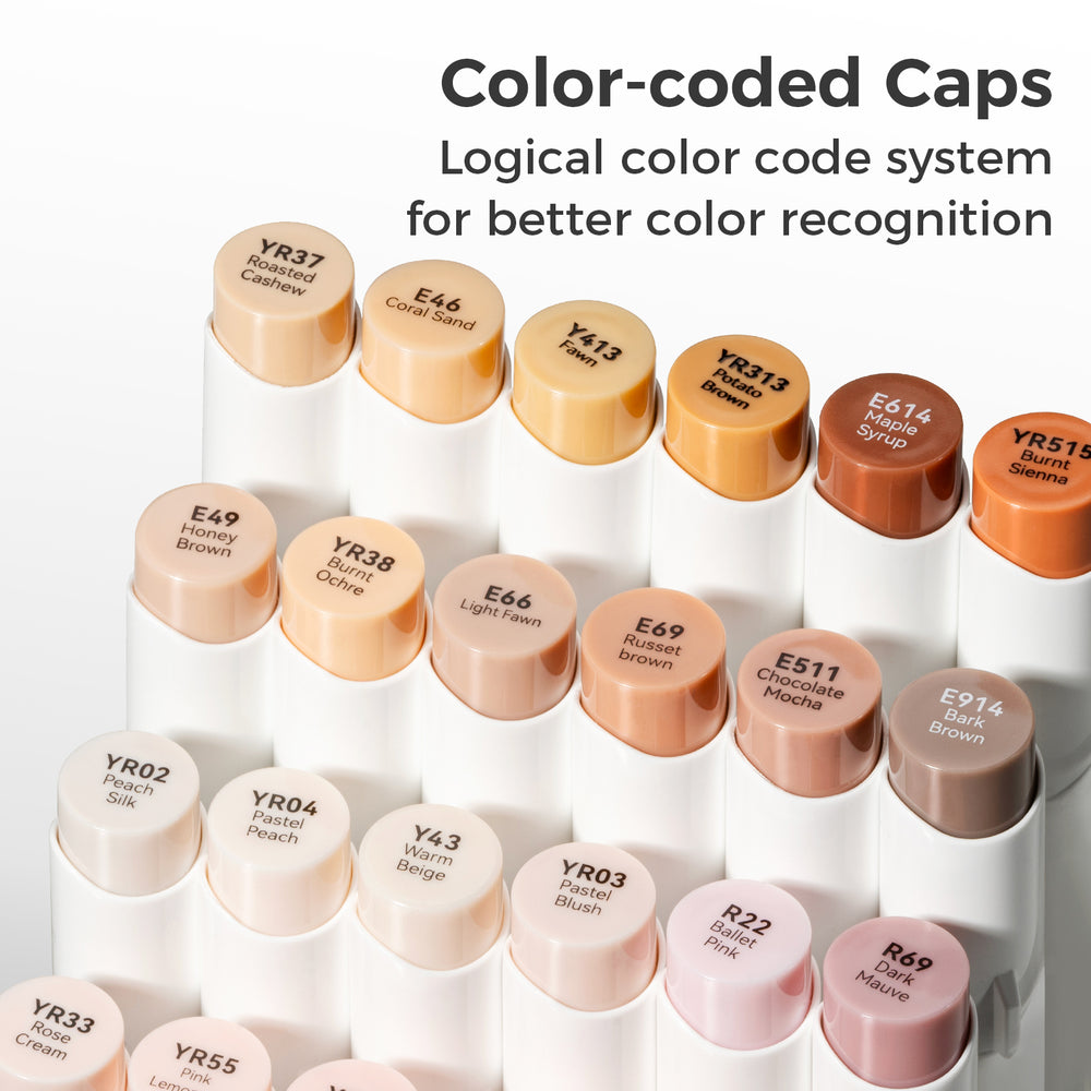 Ohuhu Honolulu S 24 Skin Tone Colors Dual Soft Tips Alcohol Art Markers, Brush & Soft Chisel