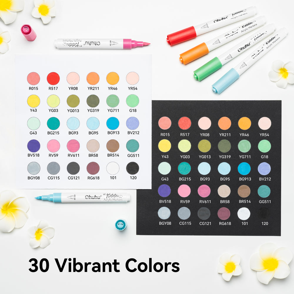 Ohuhu Cotton-Core Acrylic Markers 30 Colors - Kalalau